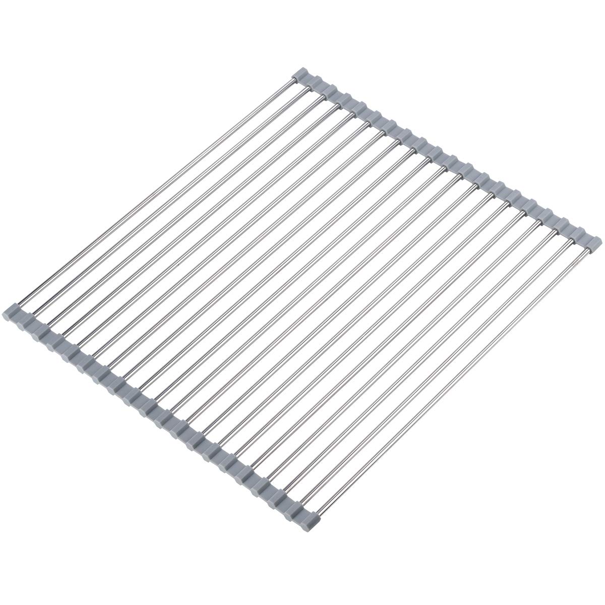 Roll-Up Sink Drying Rack 17.7"(L) x 13.8"(W) - Multipurpose Heat Resistant Over The Stainless Steel & Silicone Dish Rollable Kitchen Drainer, Gray